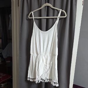 Victoria's Secret Womens Loungewear Beach CoverUp Nightgown White Fringe  L EUC